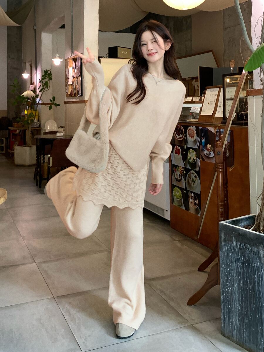 DAZY Women's Vacation Style Sweater 2 Pieces Set - Apricot - View 1