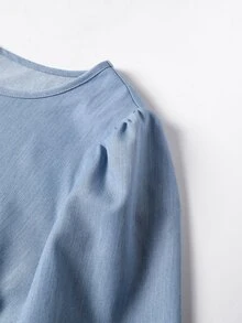 Linhara CURVE Plus Size Women's Casual Vacation Dress With Single Row Back Buttons And Ruffle Hem Fall - Blue - View 8