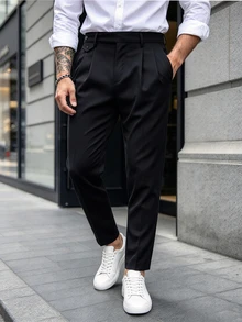 Manfinity Bizformal Men's Solid Color Casual Daily Wear Suit Pants - Black - View 6
