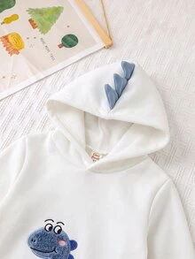 Cozy Pixies 小男孩卡通恐龍圖案針織柔軟連帽長袖套頭衛衣 - 彩色 - 查看 6