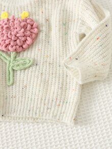 Cozy Pixies 女嬰愛心泡泡花刺繡彩色波點網紗半高領長袖套頭毛衣，百搭時尚，可愛田園休閒風，適合假期、室內外、滑雪、日常等多種場合 - 米色 - 查看 6