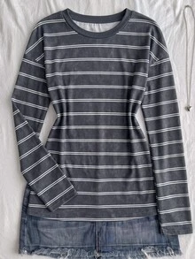 SHEIN 青少年女孩長袖巧克力條紋上衣，秋季襯衫，適合日常通勤、聚會、秋冬春夏、聖誕節、新年、感恩節、派對、婚禮、海灘、畢業典禮、優雅、外出、約會、通勤、情人節、優雅、度假、Y2K、畢業典禮及其他場合 - 彩色 - 查看 6