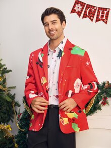 AKNOTIC Men's Cartoon Print Casual Daily Wear Blazer - Red - View 2
