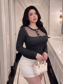Vibekara New Pure Desire Sexy Black Contrast Lace Bow Decor Long Sleeve Square Neck Hollow Out Hot Girl Inner Layer Top, Versatile T-Shirt Knit Ribbed Pullover - Black - View 5