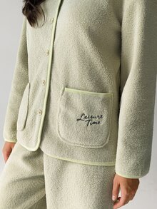 DAZY Women's Letter Embroidered Single-Breasted Pocket Top And Pants Pajama Set - Green - View 8