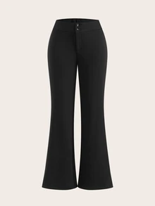 SHEIN EZwear 秋季新款純色保暖內裡加厚高腰直筒喇叭褲，秋季衛衣，適合日常通勤、聚會、秋冬/夏季、聖誕節、新年、感恩節、派對、婚禮、海灘、畢業典禮、優雅、外出、約會、通勤、情人節、優雅、度假、Y2K、畢業典禮等場合 - 黑色 - 查看 3