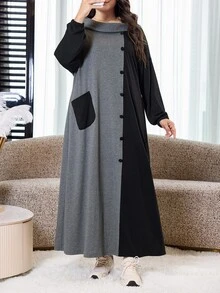 Al Najma Plus Size Women's Colorblock Casual Party & Travel Arabian Dress - Multicolor - View 4
