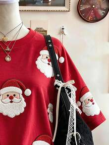 Collagica Collagica Letter Pattern Vertical Stripe Print Fashionable Minimalist Oversized Mid-Length Round Neck Drop Shoulder Women's T-Shirt Friend's Gift - Multicolor - View 4