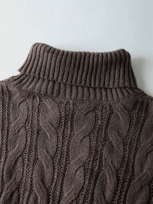 SHEIN Franclia 新款秋冬歐美休閒高領修身中長版毛衣洋裝 女款 - 咖啡棕 - 查看 3