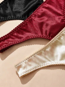 EverLounge Women's 3 Pieces Mixed Color Satin Silky Sexy Low Waist Triangle Panty Set - Multicolor - View 5