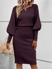 SHEIN 女款蝙蝠袖針織洋裝 秋冬服飾 - 紫色 - 查看 3