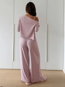 DAZY Women's Lace Patchwork Camisole Top, Long Pants And Cardigan Casual Daily Home Sleepwear Set - Pink - View 2