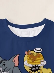TOM & JERRY X SHEIN Young Boy Letter Cartoon Print Casual Daily Short Sleeve T-Shirt - White - View 3