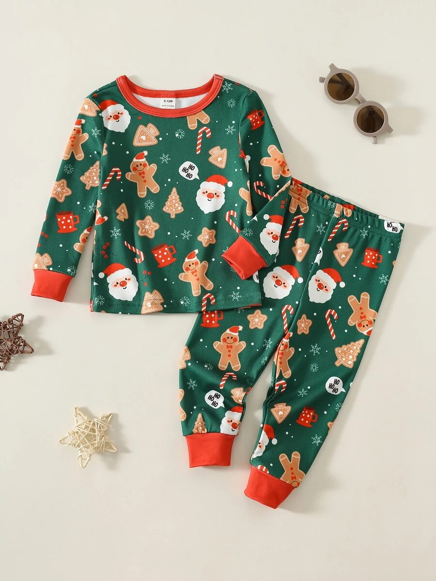 SHEIN 2pcs/Set Baby Boy Autumn/Winter Casual Cute Christmas Fitted Loungewear Set - Multicolor - View 1