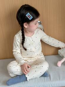 DAZY Infant/Toddler (Girl) Polka Dot Korean Style Autumn/Winter Loungewear - Apricot - View 7