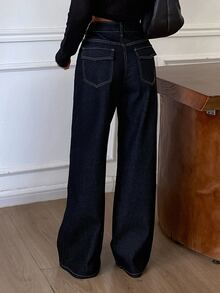 DAZY Women's High Waist Pocket Wide Leg Loose Casual Versatile Jeans - Blue - View 4