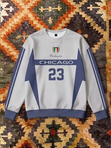 Manfinity Hypemode Men's American Vintage Round Neck Sweatshirt, 23 Number & Letter Print Contrast Stripe Casual Streetwear Long Sleeve Top - Multicolor - View 3