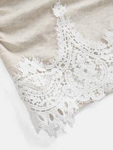 SHEIN 青少年女孩 Y2K 時尚休閒百搭米色針織蕾絲下擺長袖 T-Shirt 上衣，適合秋冬日常穿著 - 卡其色 - 查看 6