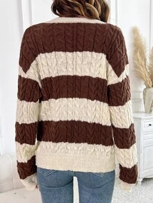Ellevyn Women's Colorblock Casual Daily Cardigan - Brown - View 7