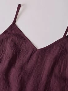 Solivie 3 Pieces Linen Women's Solid Color Camisole Top, Shorts And Robe Casual Everyday Set - Burgundy - View 9