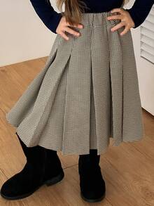 DAZY Young Girl Plaid Casual Preppy Pleated Skirt - Khaki - View 9