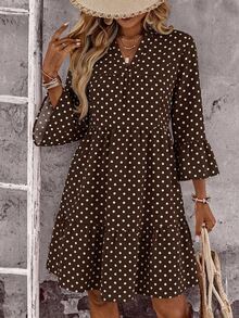 EMERY ROSE Casual Retro Polka Dot Print Plus Size Dress - Multicolor - View 1