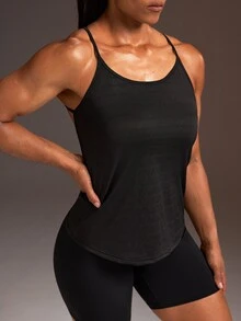 Powerista Women's Solid Color Back Cutout Sports Tank Top - Black - View 1