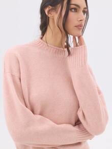 KÆRIA Hus Roll Neck Jumper - Refined Wool Blend Knit - Powder Pink - Relaxed Fit, Minimalist, Layering, Polished - Pink - View 4
