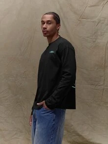 Musero Oversized Long Sleeve Crewneck Graphic T-Shirt Wardrobe Spring&Summer - Black - View 4