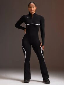 Powerista Women's Half-Zip Long Sleeve Sports Jumpsuit - Black - View 3