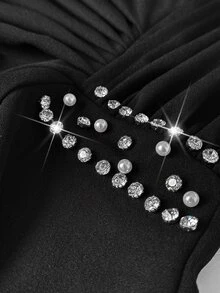 Viva Relle Plus Size Women's Rhinestone Decor Split Design Casual Party Dress - Black - View 7
