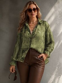 Ceyna Plus Size Lightweight Fabric Snake Print Long Sleeve Shirt - Olive Green - View 4