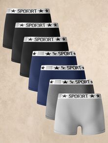 Manfinity Underwear&Sleepwear Basics 7pcs Men's Letter Print Casual Daily Boxer Briefs - Multicolor - View 2