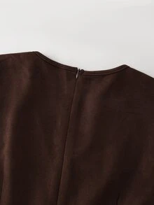 LUMIGAL Women's V-Neck Long Sleeve Waist-Cinching Hem Split Dress - Coffee Brown - View 7