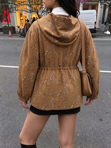 Ceyna Plus Size Women's French Casual Elegant Embroidered Long Sleeve Jacket - Coffee Brown - View 2