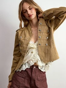 Willow Rêve Jaket Denim Napoleon Khaki Wanita - Khaki - View 4