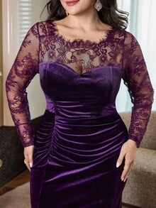 Feyla Women's Plus Size Elegant Lace Side Slit Dress - Purple - View 6