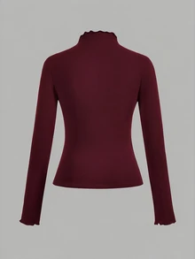 SHEIN EZwear 女款素色小立領長袖休閒T恤（2件組） - 彩色 - 查看 7