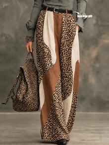 LUMIGAL Premium Casual Commuter Loose Leopard Print Pants With Belt - Multicolor - View 1
