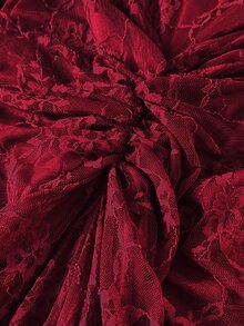 Viva Relle Plus Size Red Lace Hollow Out Stand Collar Long Sleeve Ruched Fitted Mermaid Evening Gown - Red - View 6
