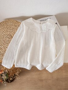 SHEIN تي شيرت طويل الأكمام بياقة دائرية مضلعة ومرن ومناسب للفتيات المراهقات، متعدد الاستخدامات وسهل التنسيق، مريح/هالوين، Glowmode، خريف، العودة إلى المدرسة، ملابس علوية خريفية - أبيض - مشاهدة 1