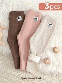 Cozy Pixies 3件組女嬰休閒日常舒適抓絨內裡內搭褲，3款各1件 - 彩色 - 查看 9