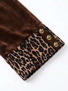 LUMIGAL Winter Women's Elegant Leopard Print Patchwork Button Trousers Business - Black - View 4
