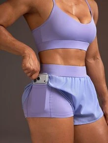 Powerista Women's Solid Color Camisole Top And Shorts Casual Daily Sports Set - Purple - View 5