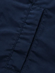 Manfinity Denimwave 男士對比飾邊運動套裝，黑色梭織拉鍊夾克與寬腿長褲，寬鬆版型，適合嘻哈街頭風與休閒聚會 - 藏蓝色 - 查看 4