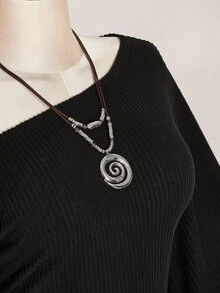 SHEIN ICON 大尺碼女款純色不對稱肩喇叭袖時尚T恤 - 黑色 - 查看 9