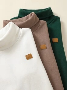 SHEIN 中性新生兒男嬰連身衣，純色保暖內裡加厚高領連身套裝，多件式，嬰兒秋冬裝 - 彩色 - 查看 5