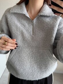 FRIFUL Women's Comfortable Half-Zip Sweatshirt With Pockets - Grey - View 3