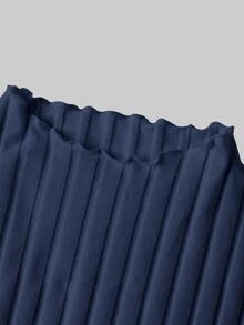 SHEIN Frenchy 女款 93% 棉羅紋 2 件組 黑/藍長袖基礎 T 恤－居家休閒/通勤/旅行/四季皆宜 - 彩色 - 查看 3