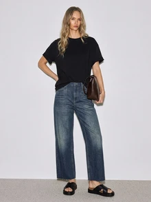 ATUI Studio Women's Straight Leg Frayed Hem Casual Versatile Denim Jeans With Pockets - Dark Wash - View 3